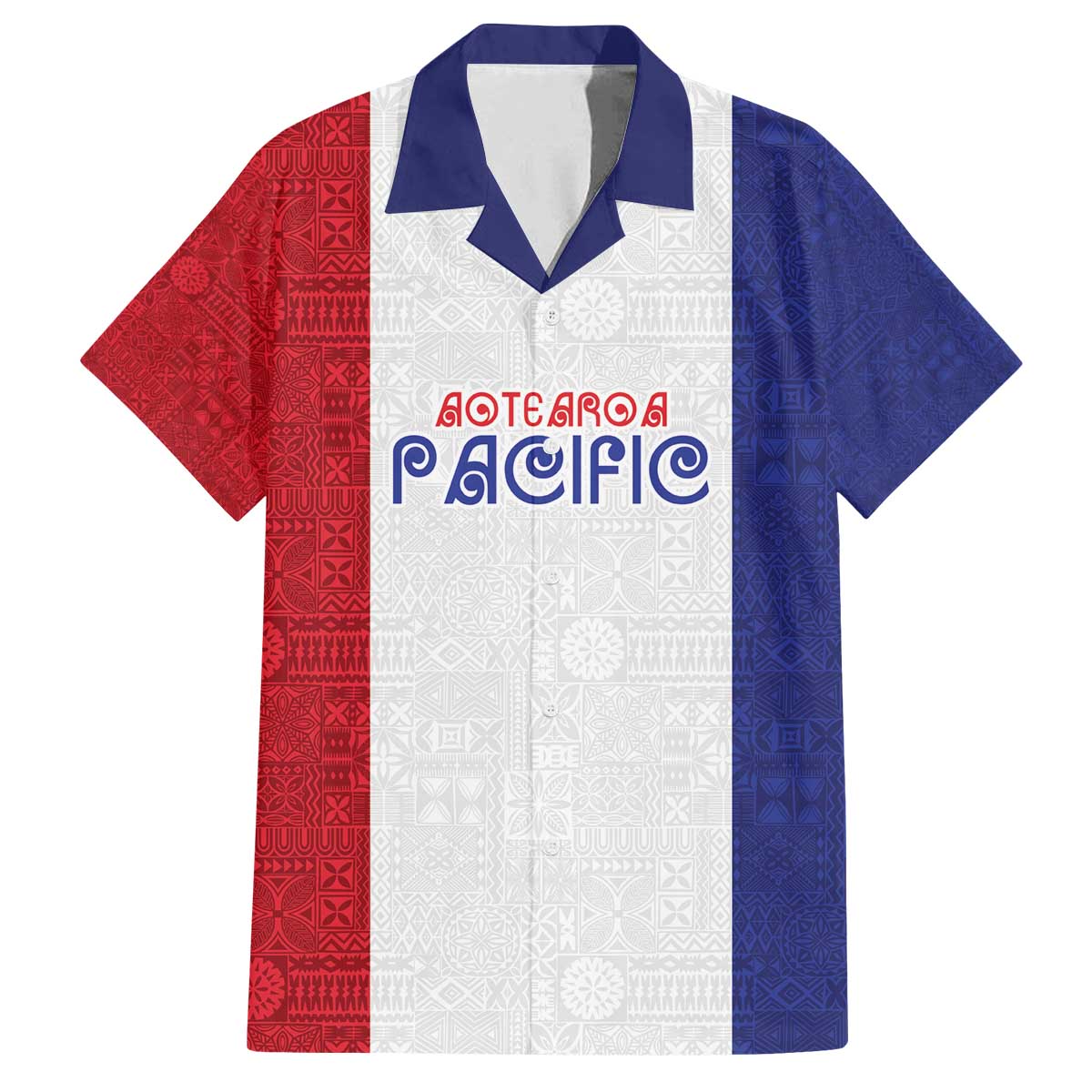 New Zealand Rugby Pacific Personalised Family Matching Off The Shoulder Long Sleeve Dress and Hawaiian Shirt Maori Style Tribal Tapa Pattern LT9 Dad's Shirt - Short Sleeve White - Polynesian Pride