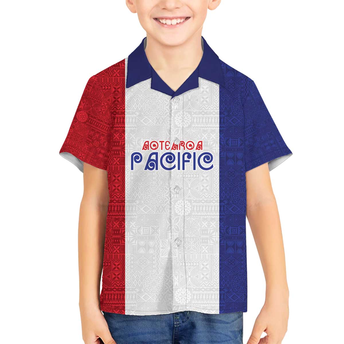 New Zealand Rugby Pacific Personalised Family Matching Off The Shoulder Long Sleeve Dress and Hawaiian Shirt Maori Style Tribal Tapa Pattern LT9 Son's Shirt White - Polynesian Pride