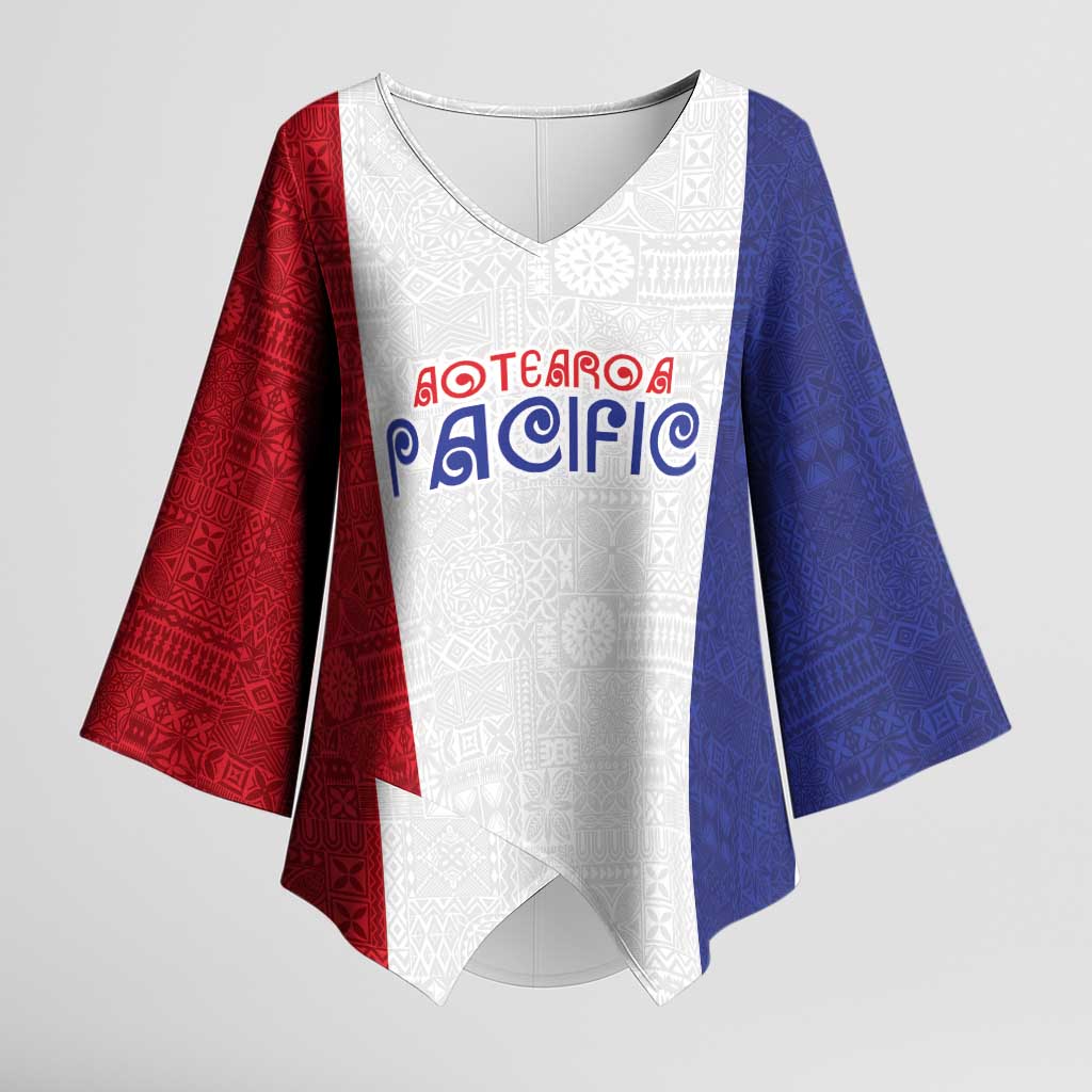 New Zealand Rugby Pacific Personalised Kimono Sleeve Blouse Maori Style Tribal Tapa Pattern - Polynesian Pride