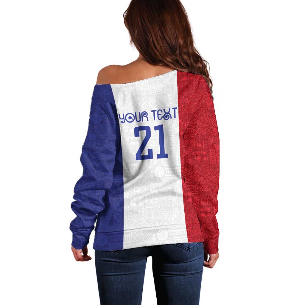 New Zealand Rugby Pacific Personalised Off Shoulder Sweater Maori Style Tribal Tapa Pattern