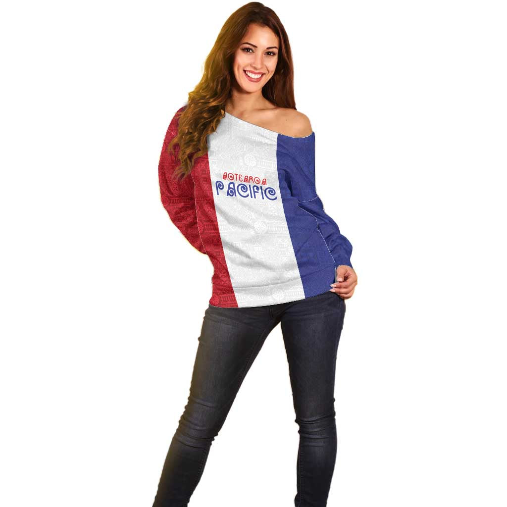 New Zealand Rugby Pacific Personalised Off Shoulder Sweater Maori Style Tribal Tapa Pattern