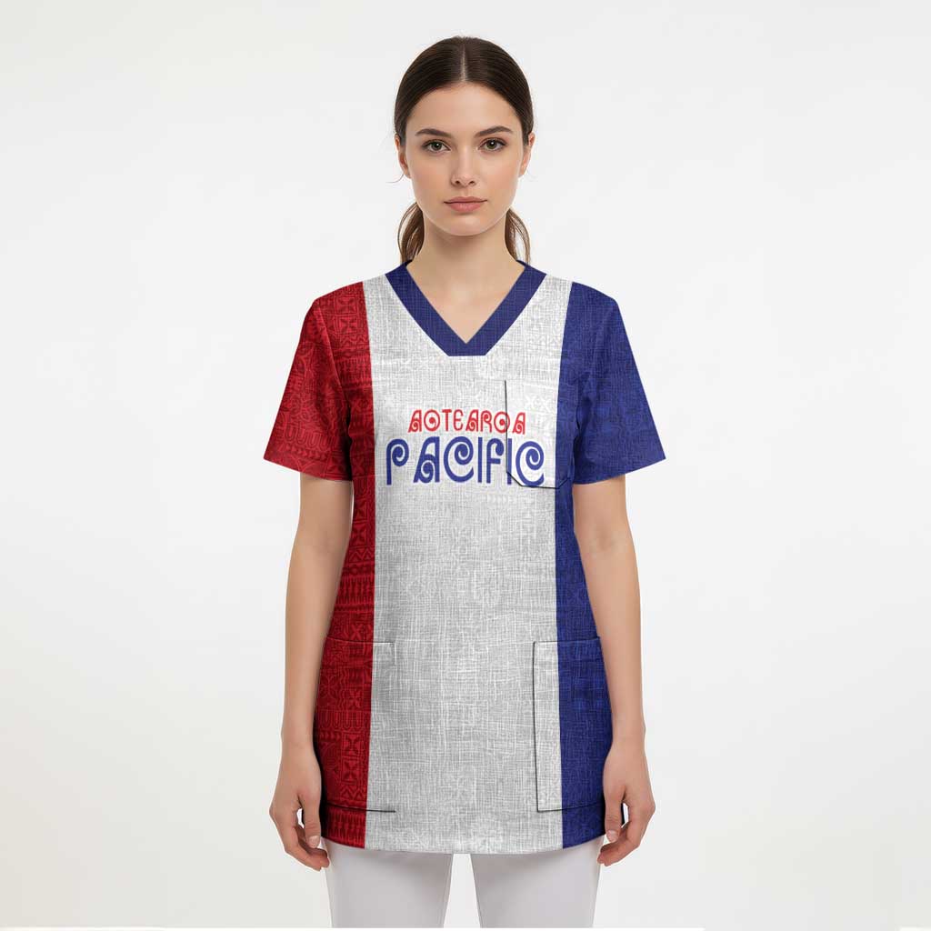 New Zealand Rugby Pacific Personalised Scrub Top Maori Style Tribal Tapa Pattern - Polynesian Pride