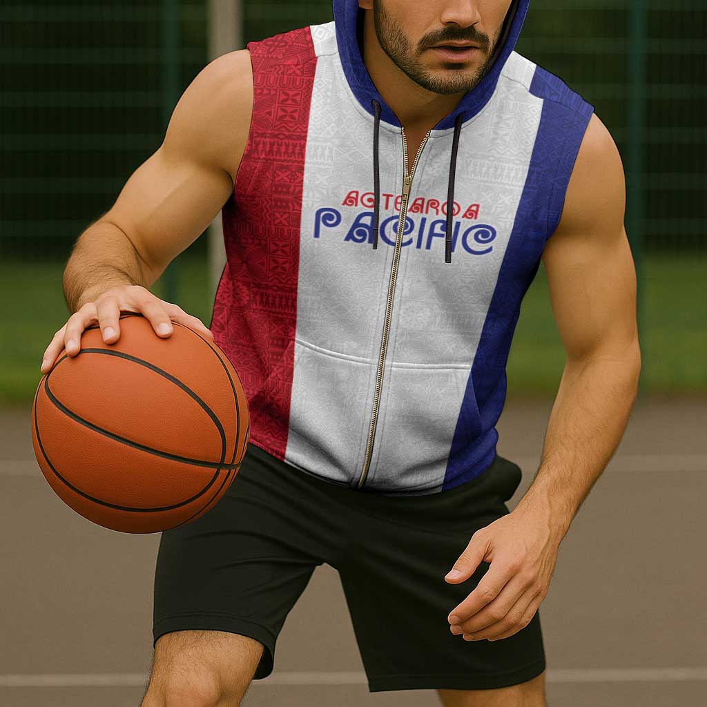 New Zealand Rugby Pacific Personalised Sleeveless Zip Hoodie Maori Style Tribal Tapa Pattern - Polynesian Pride