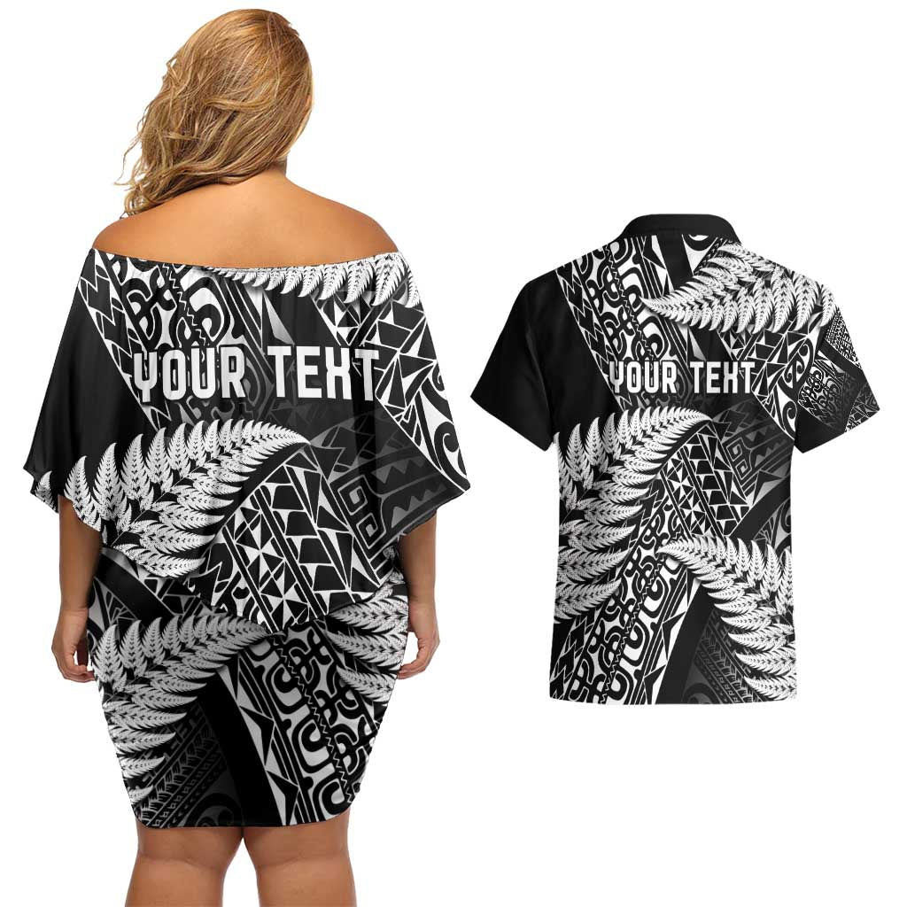 New Zealand Rugby Pacific Personalised Couples Matching Off Shoulder Short Dress and Hawaiian Shirt All Black Maori Pasifika Fern Pattern LT9 - Polynesian Pride