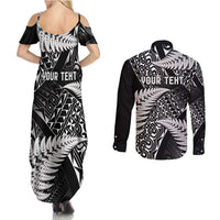 New Zealand Rugby Pacific Personalised Couples Matching Summer Maxi Dress and Long Sleeve Button Shirt All Black Maori Pasifika Fern Pattern LT9 - Polynesian Pride