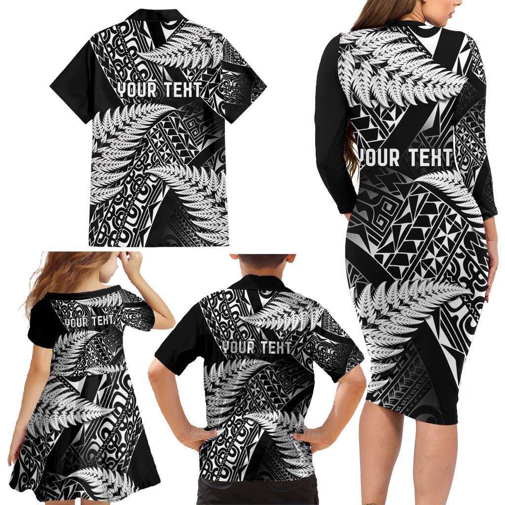 New Zealand Rugby Pacific Personalised Family Matching Long Sleeve Bodycon Dress and Hawaiian Shirt All Black Maori Pasifika Fern Pattern LT9 - Polynesian Pride