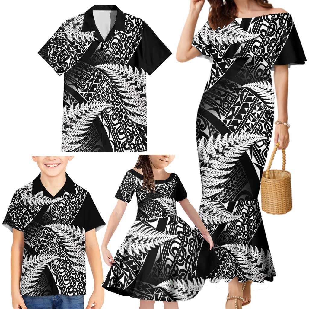 New Zealand Rugby Pacific Personalised Family Matching Mermaid Dress and Hawaiian Shirt All Black Maori Pasifika Fern Pattern