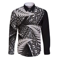 New Zealand Rugby Pacific Personalised Family Matching Off The Shoulder Long Sleeve Dress and Hawaiian Shirt All Black Maori Pasifika Fern Pattern LT9 Dad's Shirt - Long Sleeve Black - Polynesian Pride