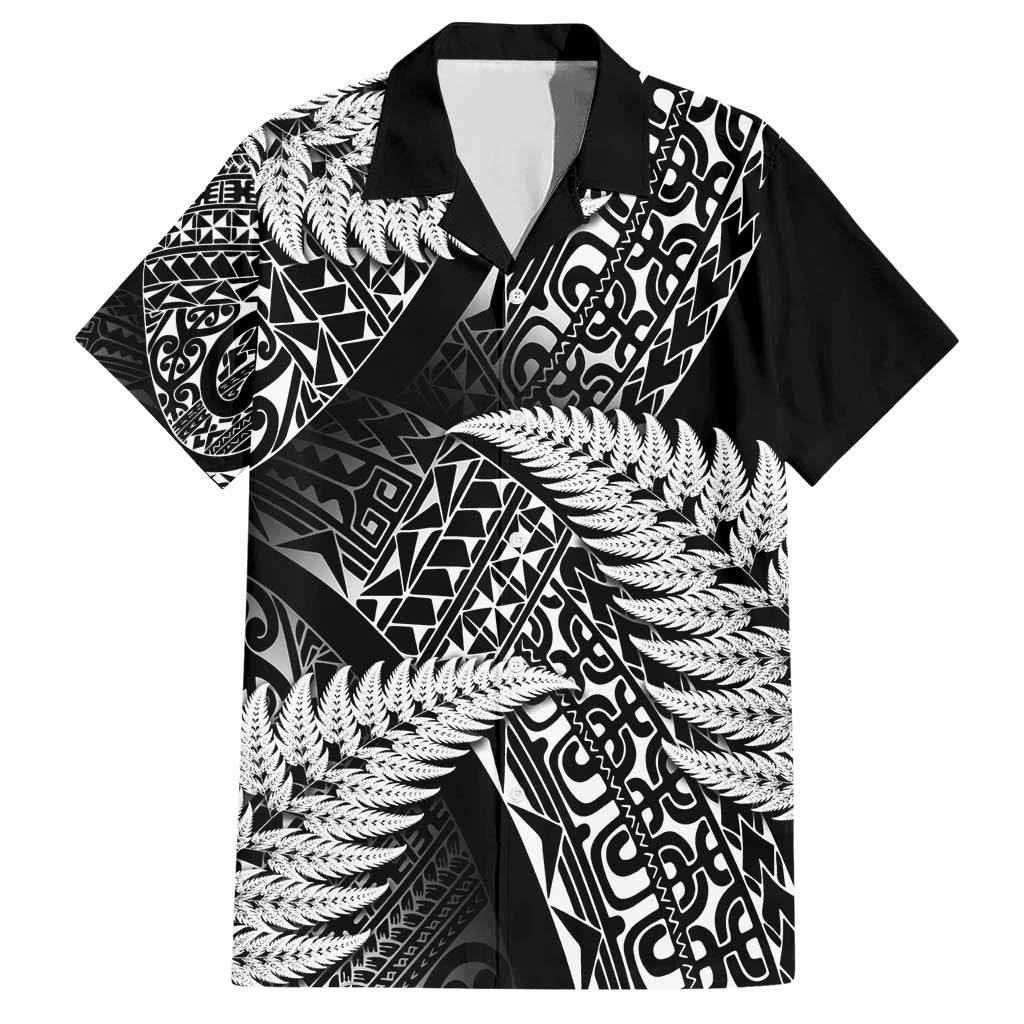 New Zealand Rugby Pacific Personalised Family Matching Short Sleeve Bodycon Dress and Hawaiian Shirt All Black Maori Pasifika Fern Pattern LT9 Dad's Shirt - Short Sleeve Black - Polynesian Pride