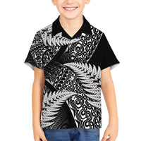 New Zealand Rugby Pacific Personalised Family Matching Short Sleeve Bodycon Dress and Hawaiian Shirt All Black Maori Pasifika Fern Pattern LT9 Son's Shirt Black - Polynesian Pride