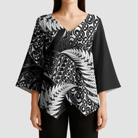 New Zealand Rugby Pacific Personalised Kimono Sleeve Blouse All Black Maori Pasifika Fern Pattern - Polynesian Pride