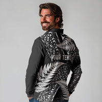 New Zealand Rugby Pacific Personalised Long Sleeve Polo Shirt All Black Maori Pasifika Fern Pattern