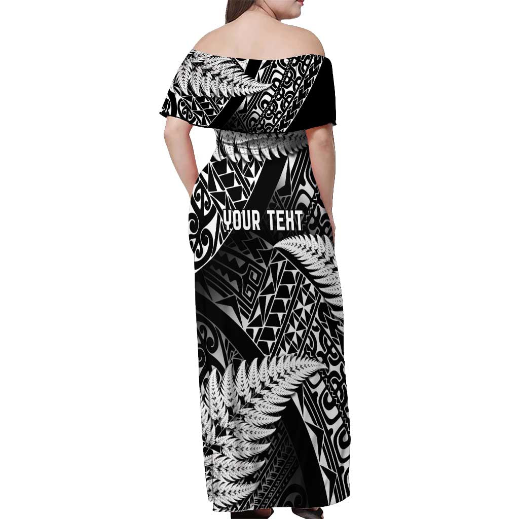 New Zealand Rugby Pacific Personalised Off Shoulder Maxi Dress All Black Maori Pasifika Fern Pattern