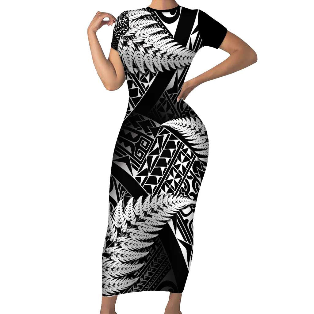 New Zealand Rugby Pacific Personalised Short Sleeve Bodycon Dress All Black Maori Pasifika Fern Pattern