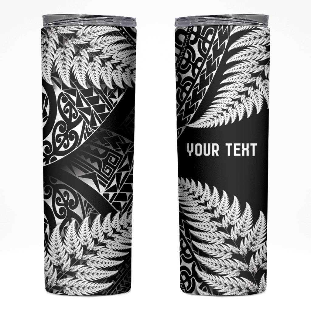 New Zealand Rugby Pacific Personalised Skinny Tumbler All Black Maori Pasifika Fern Pattern LT9 Black - Polynesian Pride