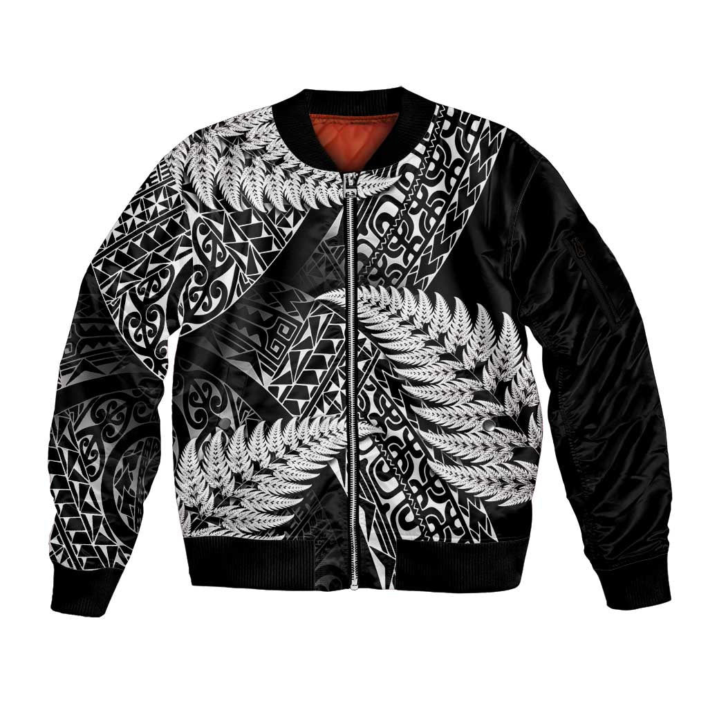 New Zealand Rugby Pacific Personalised Sleeve Zip Bomber Jacket All Black Maori Pasifika Fern Pattern