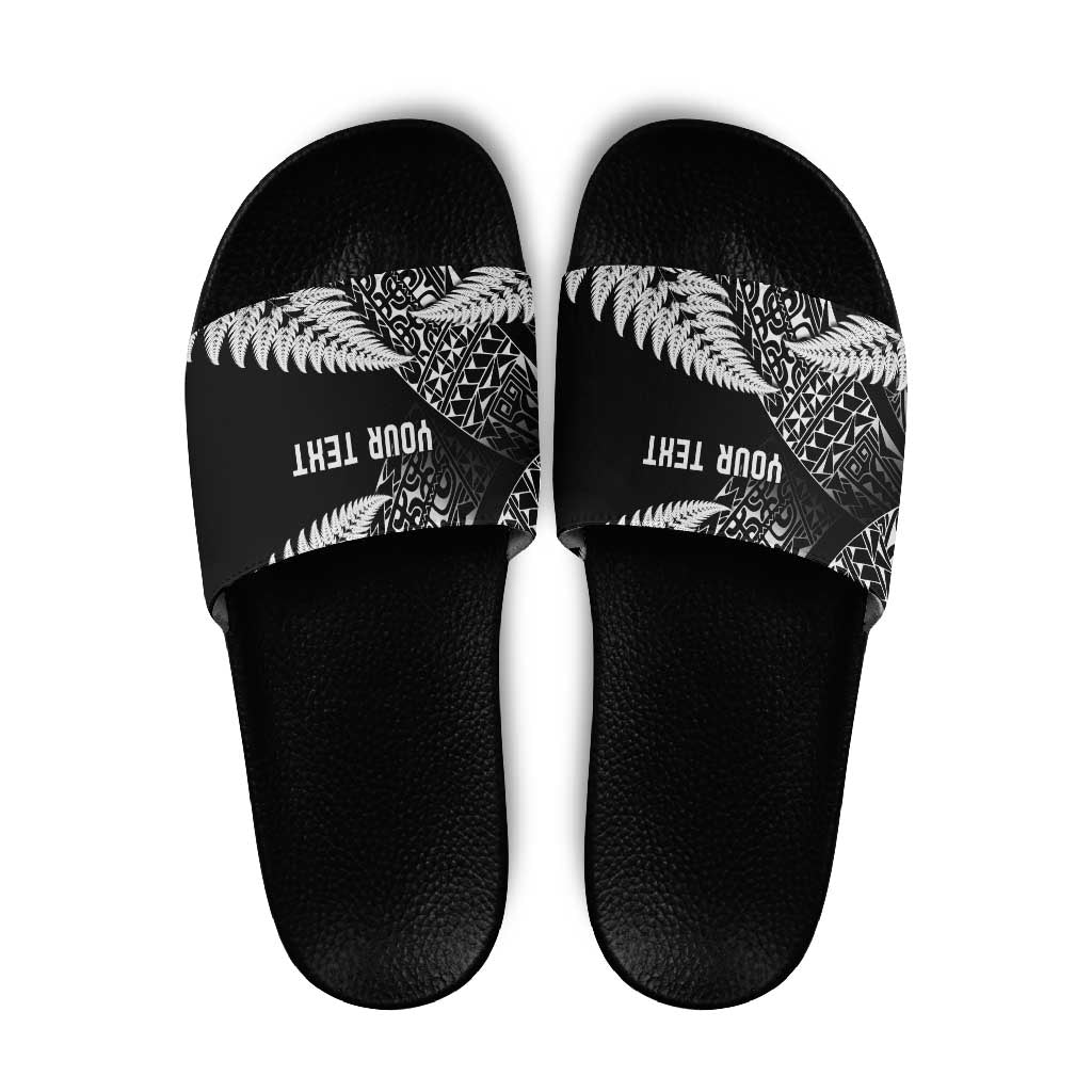 New Zealand Rugby Pacific Personalised Slide Sandals All Black Maori Pasifika Fern Pattern - Polynesian Pride