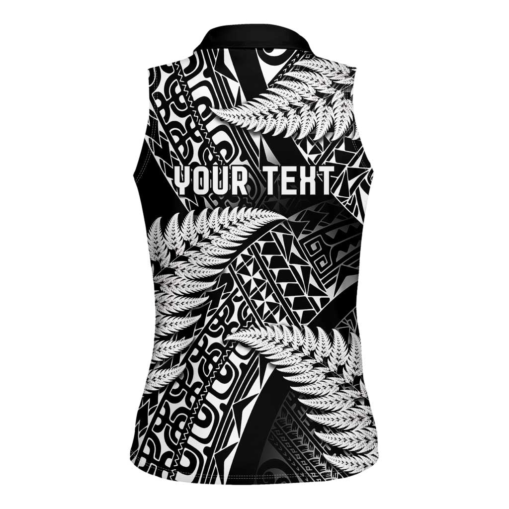 New Zealand Rugby Pacific Personalised Women Sleeveless Polo Shirt All Black Maori Pasifika Fern Pattern
