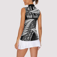 New Zealand Rugby Pacific Personalised Women Sleeveless Polo Shirt All Black Maori Pasifika Fern Pattern