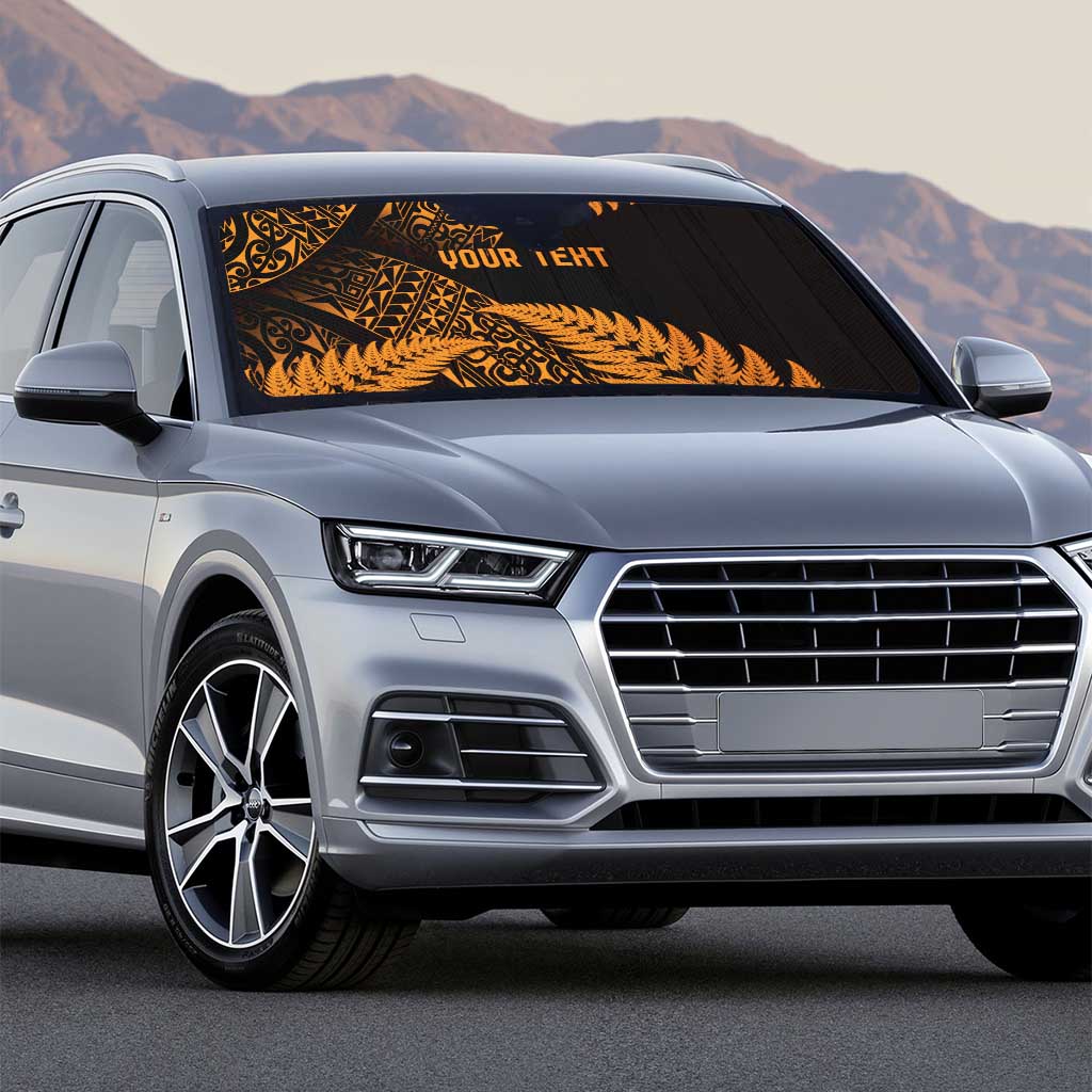 New Zealand Rugby Pacific Personalised Auto Sun Shade All Gold Maori Pasifika Fern Pattern - Polynesian Pride