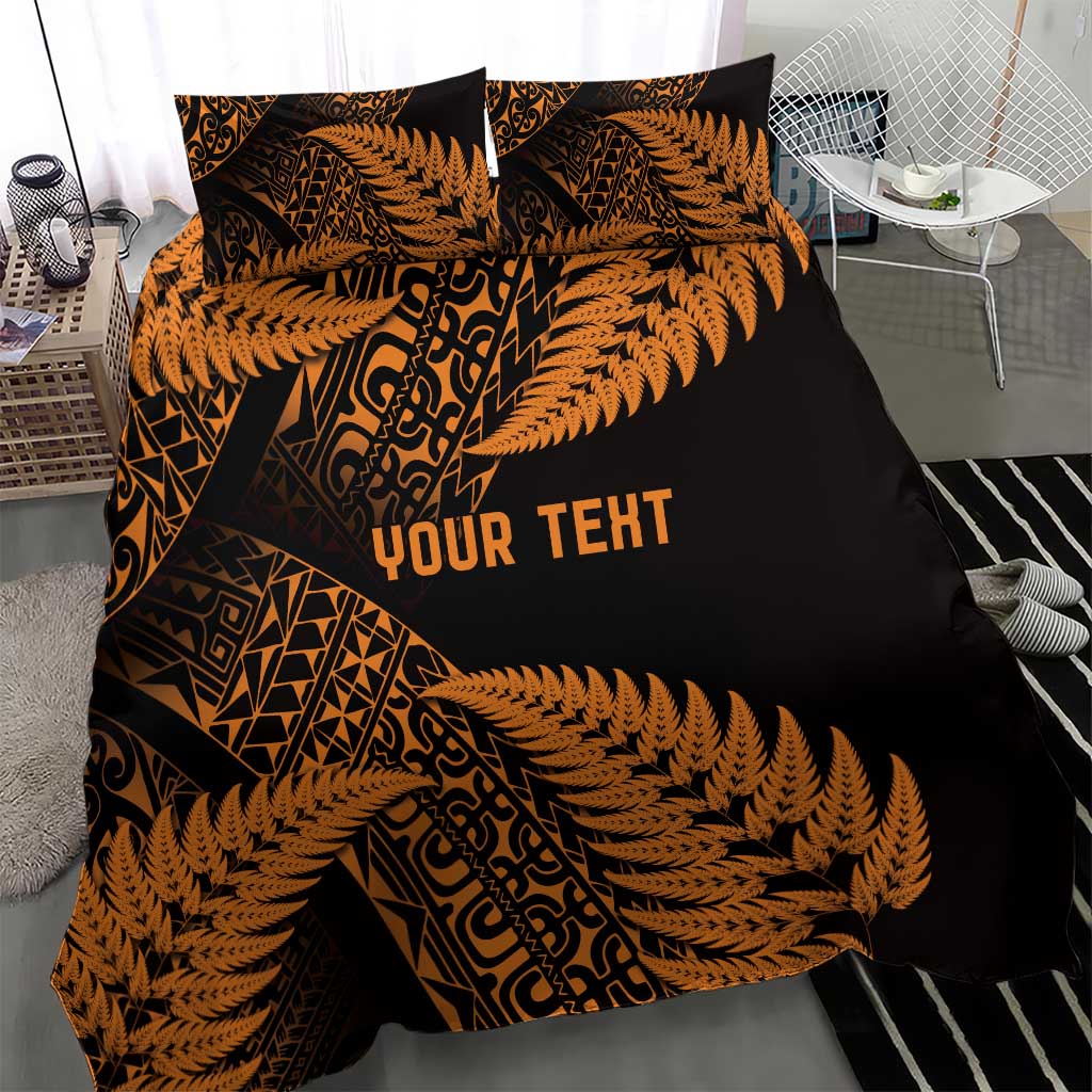 New Zealand Rugby Pacific Personalised Bedding Set All Gold Maori Pasifika Fern Pattern