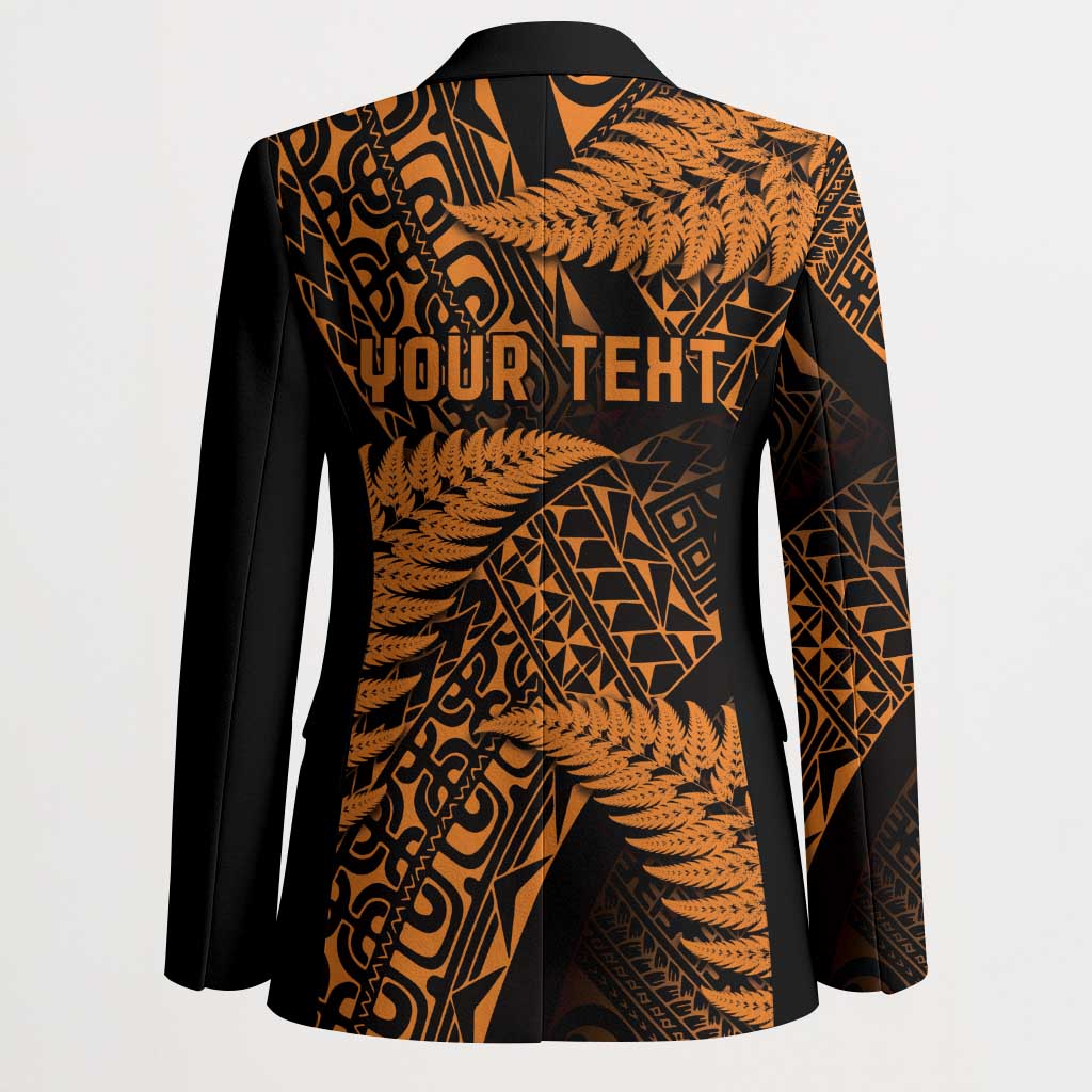 New Zealand Rugby Pacific Personalised Blazer All Gold Maori Pasifika Fern Pattern - Polynesian Pride