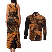 New Zealand Rugby Pacific Personalised Couples Matching Tank Maxi Dress and Long Sleeve Button Shirt All Gold Maori Pasifika Fern Pattern LT9 - Polynesian Pride