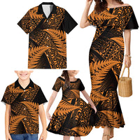 New Zealand Rugby Pacific Personalised Family Matching Mermaid Dress and Hawaiian Shirt All Gold Maori Pasifika Fern Pattern LT9 - Polynesian Pride