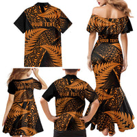 New Zealand Rugby Pacific Personalised Family Matching Mermaid Dress and Hawaiian Shirt All Gold Maori Pasifika Fern Pattern LT9 - Polynesian Pride