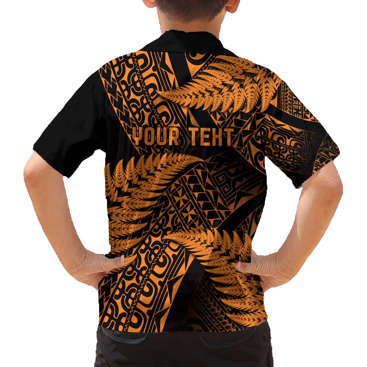 New Zealand Rugby Pacific Personalised Family Matching Off The Shoulder Long Sleeve Dress and Hawaiian Shirt All Gold Maori Pasifika Fern Pattern LT9 - Polynesian Pride