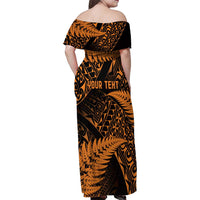 New Zealand Rugby Pacific Personalised Family Matching Off Shoulder Maxi Dress and Hawaiian Shirt All Gold Maori Pasifika Fern Pattern