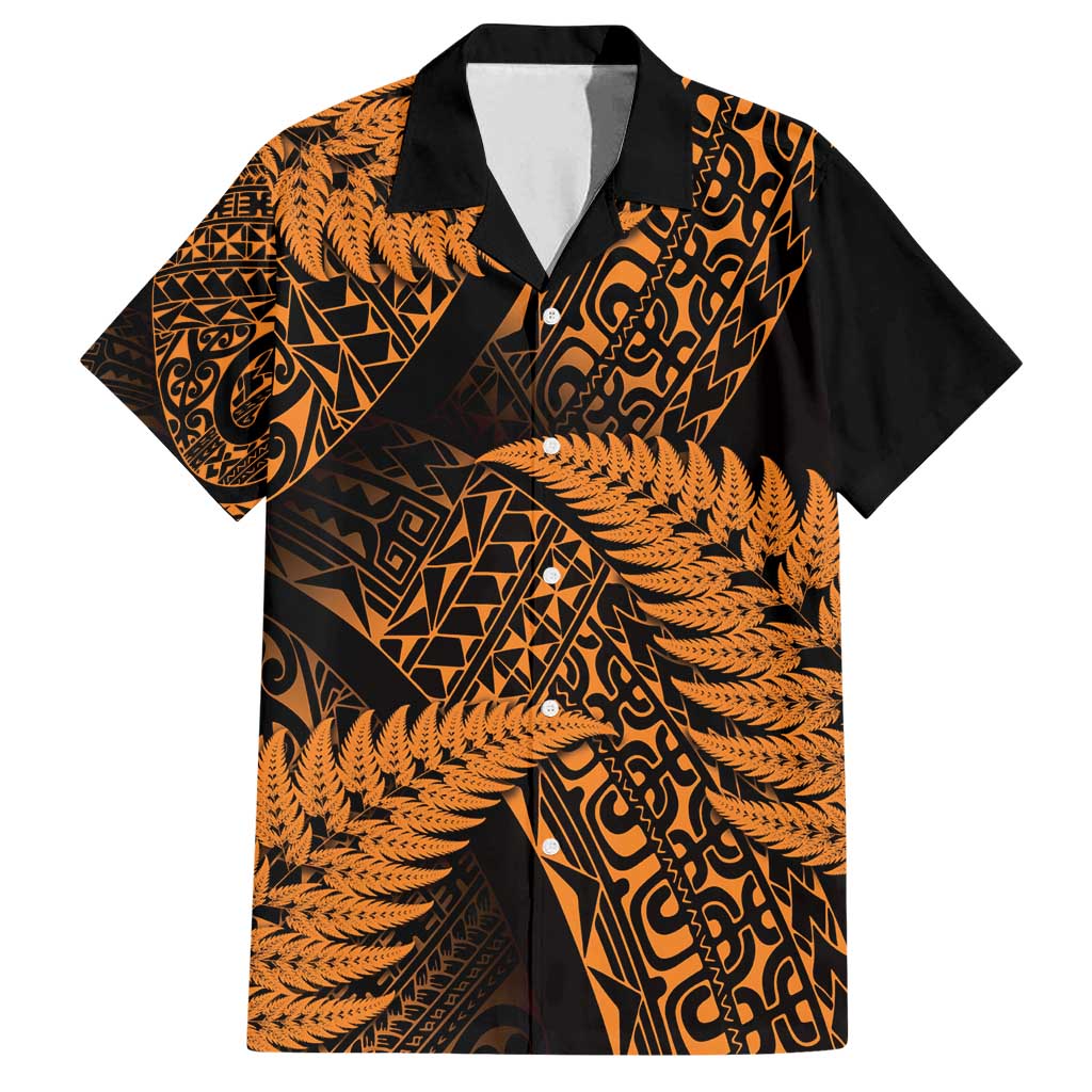 New Zealand Rugby Pacific Personalised Family Matching Puletasi and Hawaiian Shirt All Gold Maori Pasifika Fern Pattern LT9 Dad's Shirt - Short Sleeve Gold - Polynesian Pride