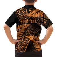 New Zealand Rugby Pacific Personalised Family Matching Short Sleeve Bodycon Dress and Hawaiian Shirt All Gold Maori Pasifika Fern Pattern LT9 - Polynesian Pride