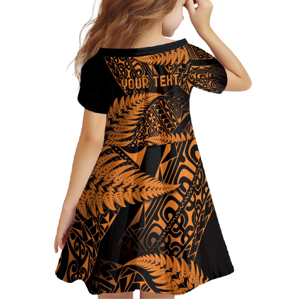 New Zealand Rugby Pacific Personalised Family Matching Short Sleeve Bodycon Dress and Hawaiian Shirt All Gold Maori Pasifika Fern Pattern LT9 - Polynesian Pride