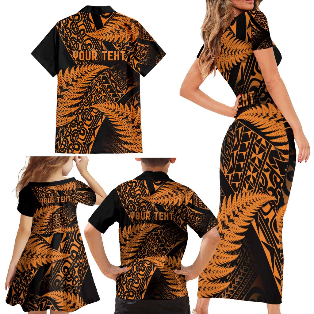 New Zealand Rugby Pacific Personalised Family Matching Short Sleeve Bodycon Dress and Hawaiian Shirt All Gold Maori Pasifika Fern Pattern LT9 - Polynesian Pride