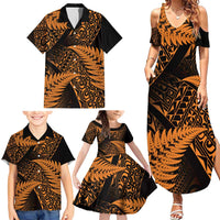 New Zealand Rugby Pacific Personalised Family Matching Summer Maxi Dress and Hawaiian Shirt All Gold Maori Pasifika Fern Pattern
