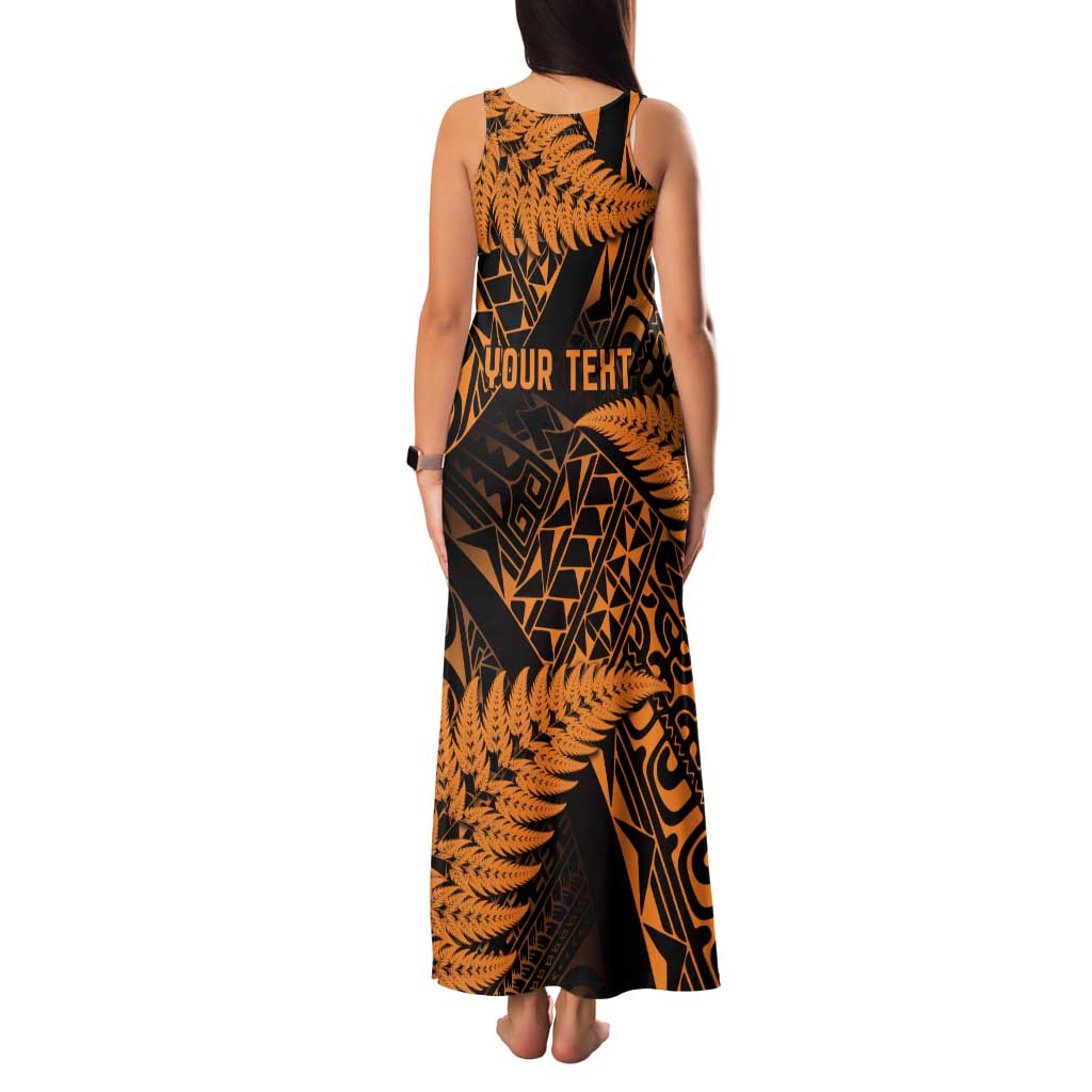 New Zealand Rugby Pacific Personalised Family Matching Tank Maxi Dress and Hawaiian Shirt All Gold Maori Pasifika Fern Pattern