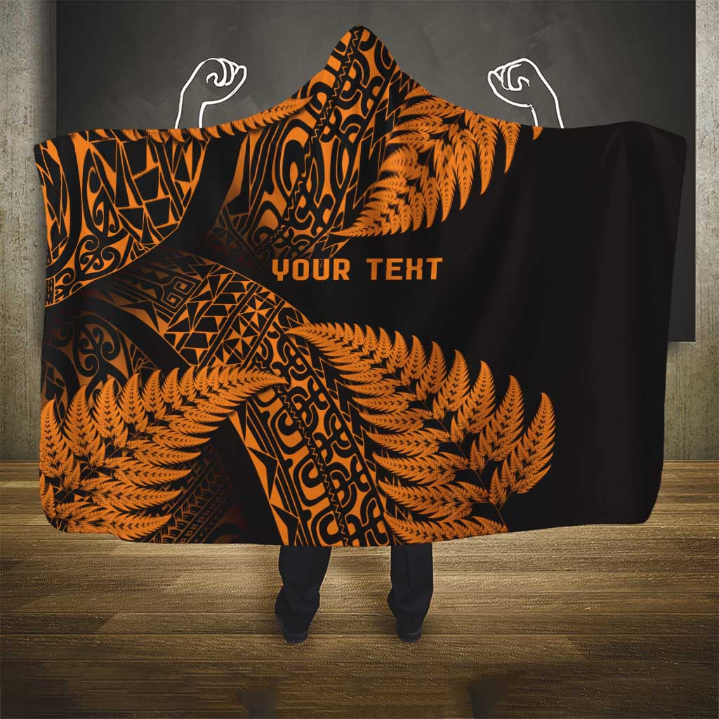 New Zealand Rugby Pacific Personalised Hooded Blanket All Gold Maori Pasifika Fern Pattern