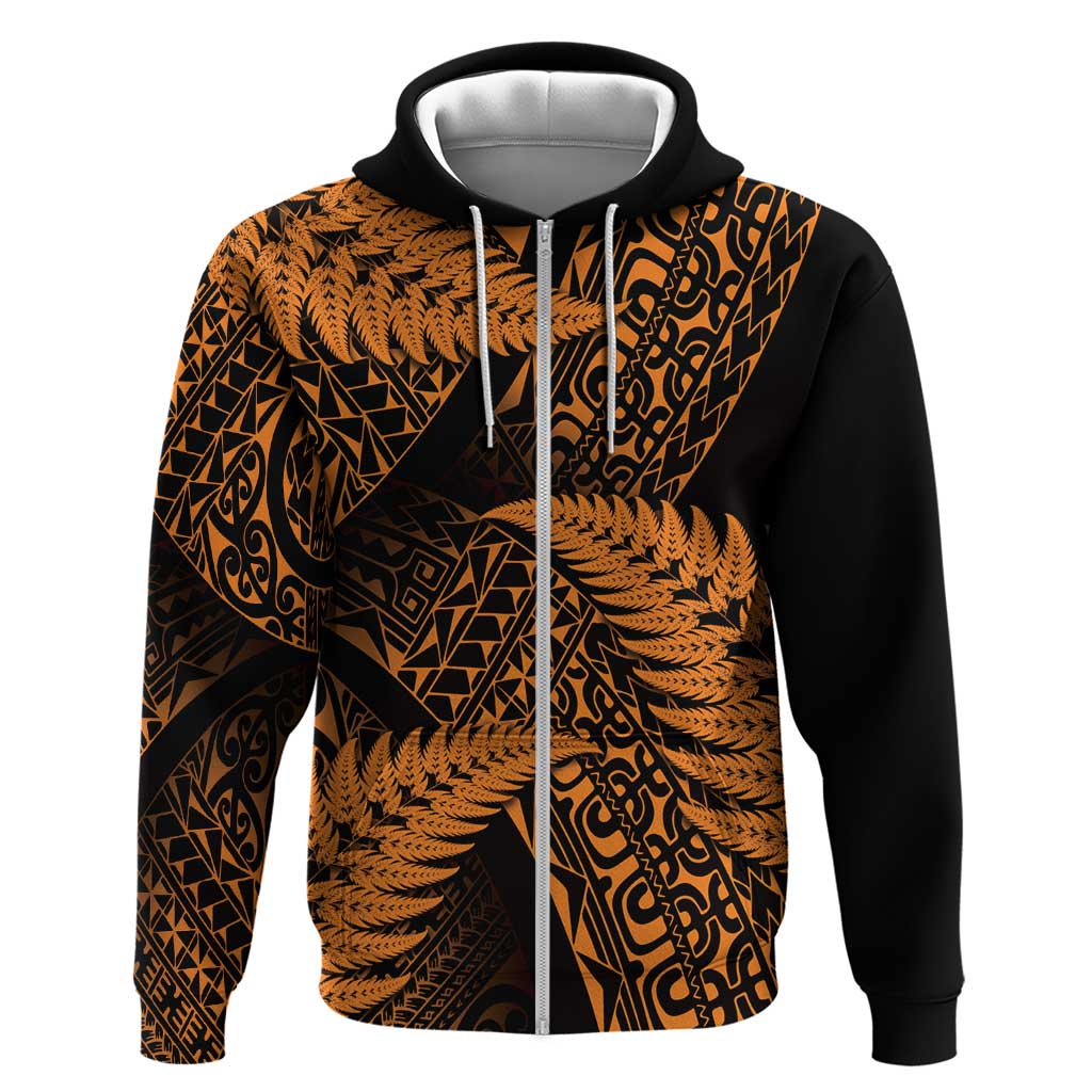 New Zealand Rugby Pacific Personalised Hoodie All Gold Maori Pasifika Fern Pattern
