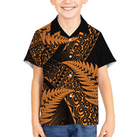 New Zealand Rugby Pacific Personalised Kid Hawaiian Shirt All Gold Maori Pasifika Fern Pattern