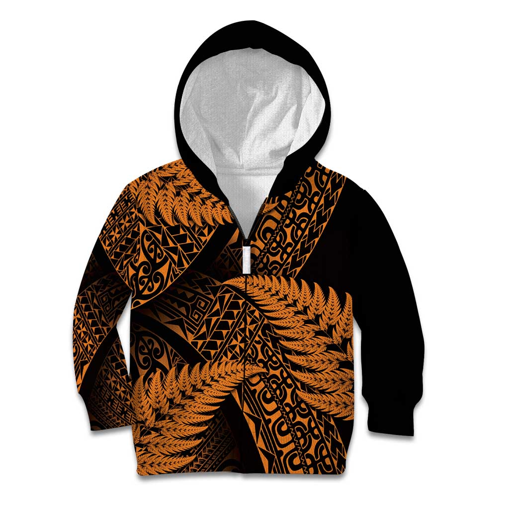 New Zealand Rugby Pacific Personalised Kid Hoodie All Gold Maori Pasifika Fern Pattern