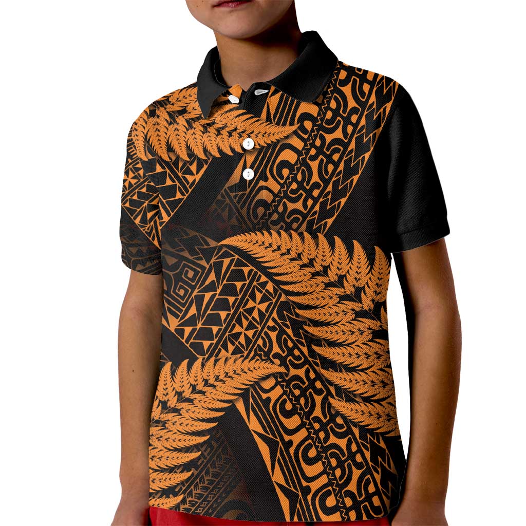 New Zealand Rugby Pacific Personalised Kid Polo Shirt All Gold Maori Pasifika Fern Pattern