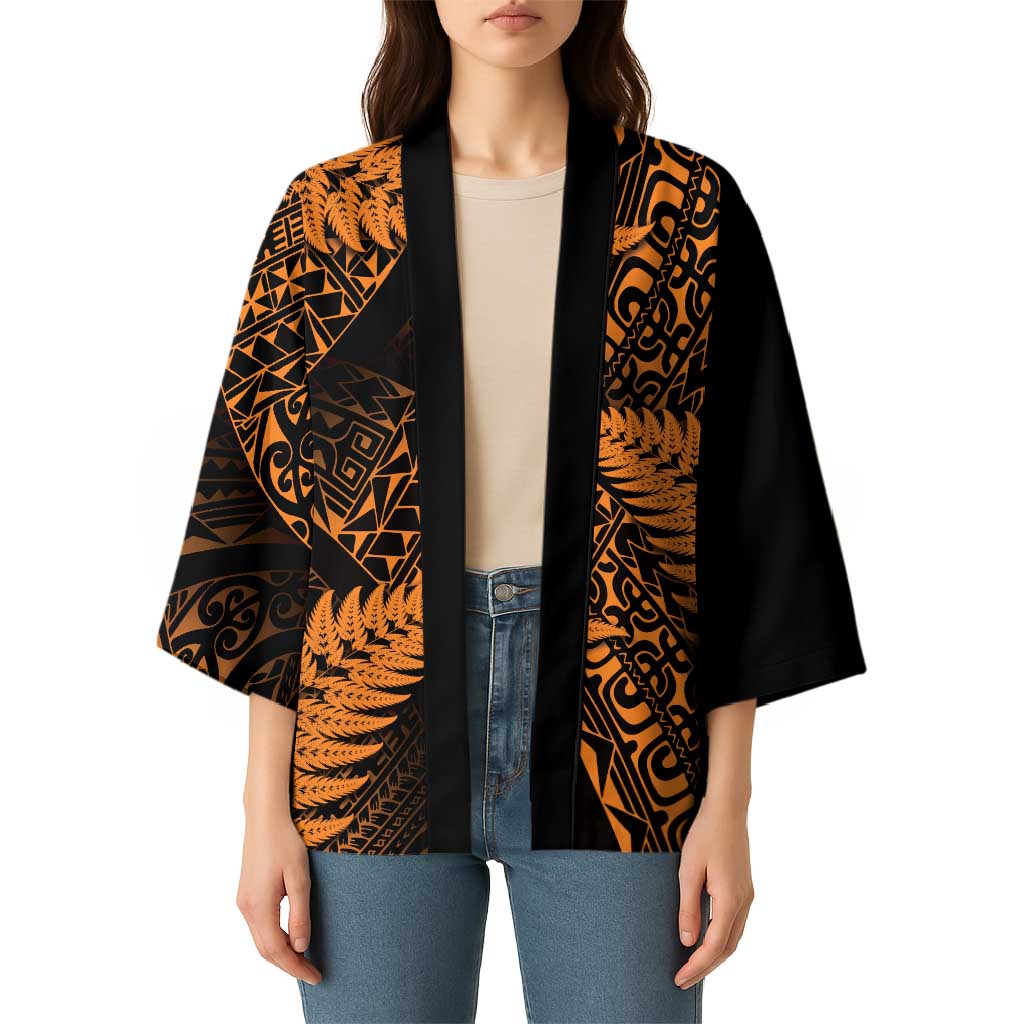 New Zealand Rugby Pacific Personalised Kimono All Gold Maori Pasifika Fern Pattern - Polynesian Pride
