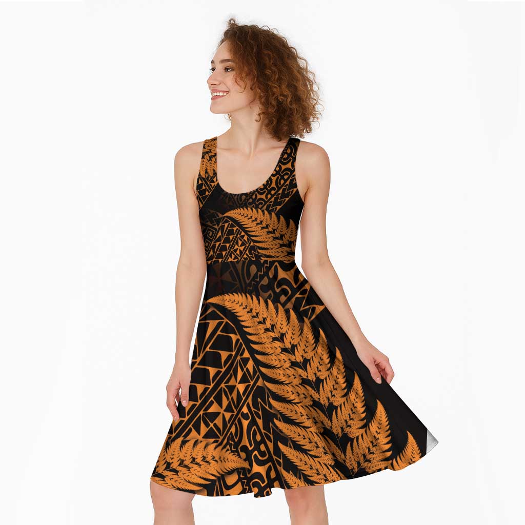 New Zealand Rugby Pacific Personalised Midi Dress All Gold Maori Pasifika Fern Pattern - Polynesian Pride