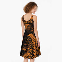New Zealand Rugby Pacific Personalised Midi Dress All Gold Maori Pasifika Fern Pattern - Polynesian Pride