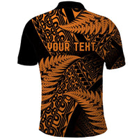 New Zealand Rugby Pacific Personalised Polo Shirt All Gold Maori Pasifika Fern Pattern