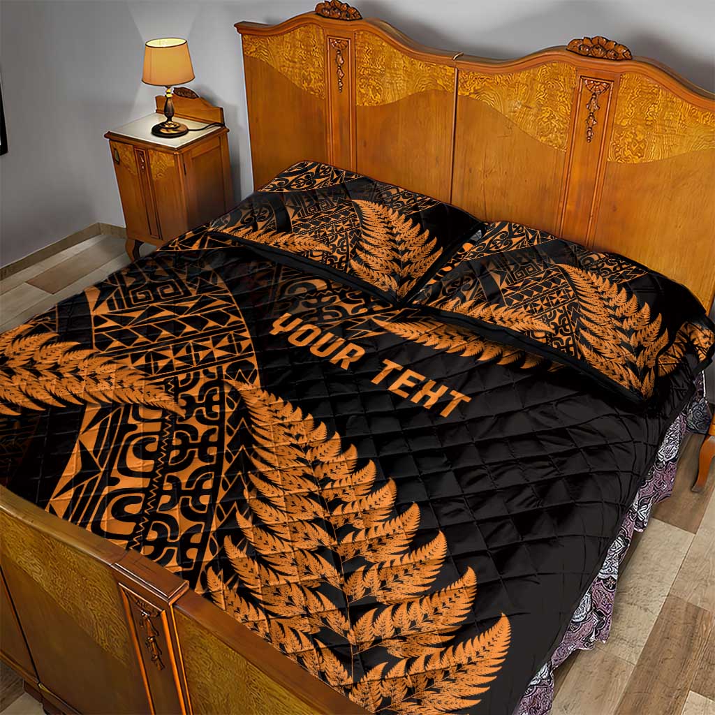 New Zealand Rugby Pacific Personalised Quilt Bed Set All Gold Maori Pasifika Fern Pattern