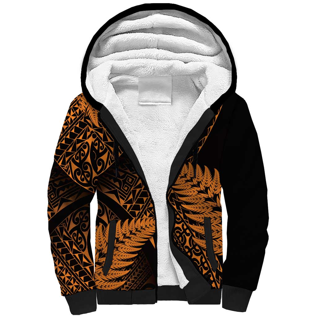 New Zealand Rugby Pacific Personalised Sherpa Hoodie All Gold Maori Pasifika Fern Pattern