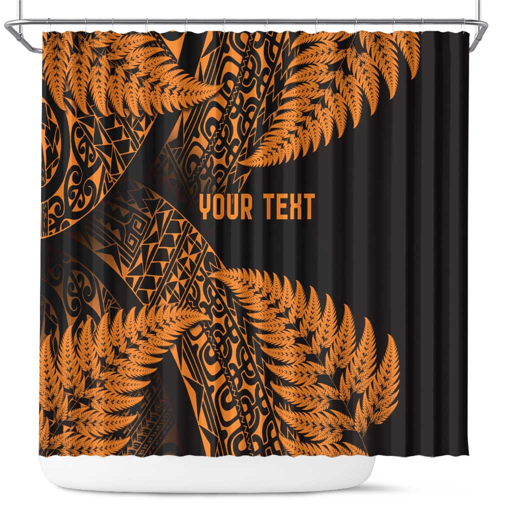 New Zealand Rugby Pacific Personalised Shower Curtain All Gold Maori Pasifika Fern Pattern
