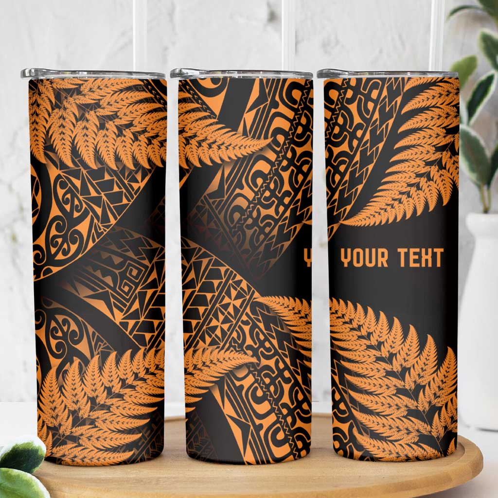 New Zealand Rugby Pacific Personalised Skinny Tumbler All Gold Maori Pasifika Fern Pattern LT9 - Polynesian Pride